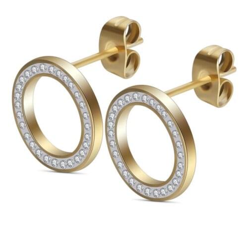 Fashion Stainless Steel Round Pave Crystal Stud Earrings For Women Bijoux Jewelry