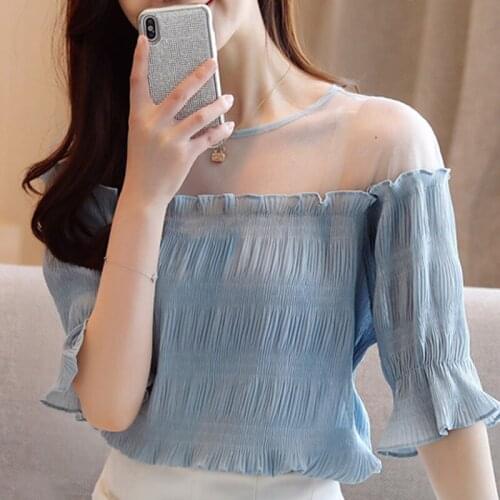 Blusas Mujer De Moda 2021 See Through Top Women Sexy Shirt Short Sleeve Summer Blouse Women Chiffon Blouse Shirt Tops Women D06
