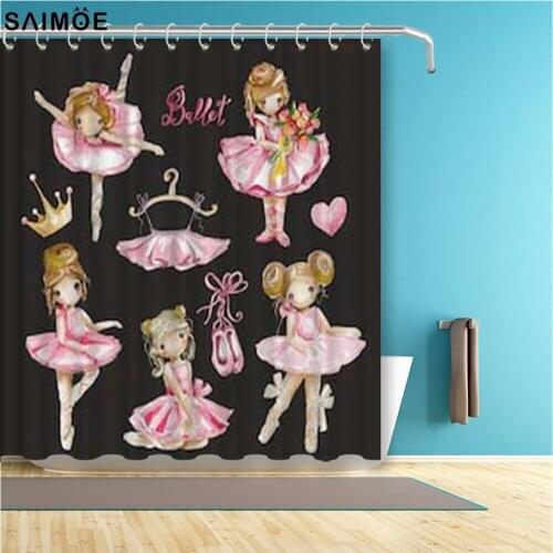 Cartoon Ballerina Girl Bathroom Curtain Black Kids Waterproof Shower Curtain Polyester Fabric Bath Home Decor Bathtub Curtain