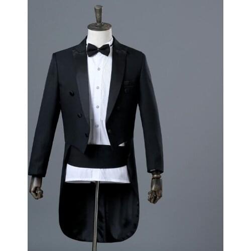 Black singer star style dance stage clothing for men tuxedo suit set with pants 2020 mens wedding suits groom formal dress tie
