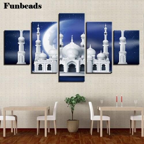 Square round 5d diy Cross Stitch Diamond Painting Muslim Islam Mosque diamond Picture 5 Pcs Embroidery Diamond Mosaic kit FF560