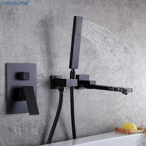Waterfall Bathroom Shower Set Wall Mount Hand Hold Bath Sprayer Solid Brass Modern Bathtub Faucet Concealed Rain Shower System
