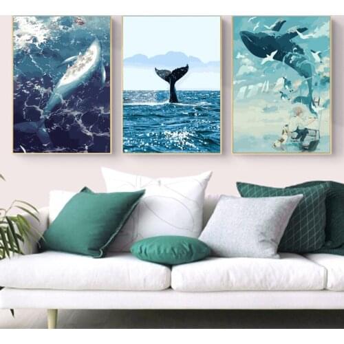 Oil Painting By Numbers DIY Whale 40x50cm Handmade Gift Pictures By Number Canvas Kits Figure Acrylic Paint Decoration