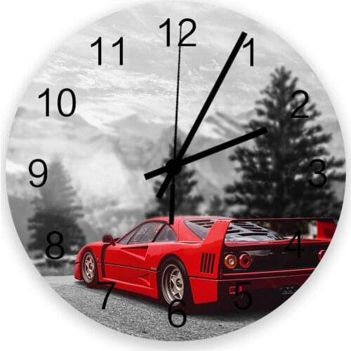 Red Sports Car View 30cm Wooden Wall Clock Modern Design For Home Living Room Office Kitchen Wall Decor Hanging
