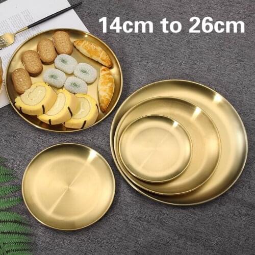 European Style Dinner Plates Gold Dining Plate Serving Dishes Round Plate Cake Tray Western Steak Round Tray Kitchen Plates