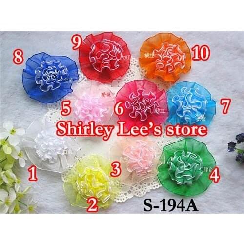 Wholesale ----300 X 6CM Two tone Organza Carnation Flower Ruffle Ribbon Flower Boutique,Mix 10 colors-- Free Shipping