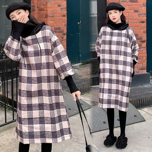 2021 Autumn and Winter Thicken Hooded Pregnancy Breastfeeding Dress Fashion Nursing Dress for Pregnant Women Feeding Skirt