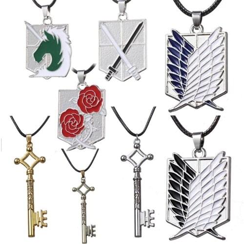 2021 Attack On Titan Necklace Wings Of Freedom Eren Key Shingeki No Kyojin Pendants Necklace Anime Jewelry Leather Rope Necklace