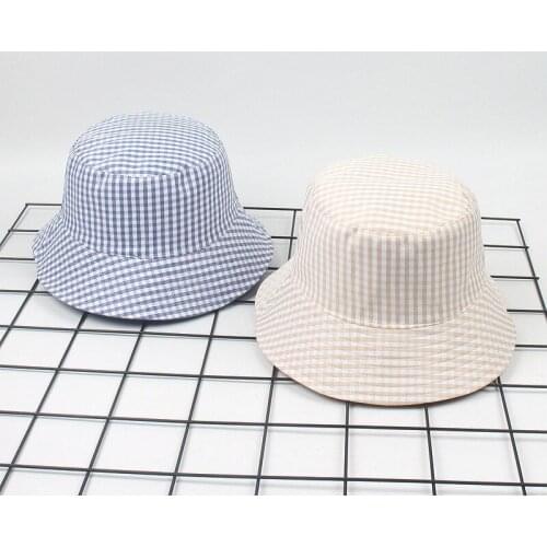 New Korean Version Plaid Simple Bucket Hat Reversible Unisex Fashion Fisherman Hat Bob Caps Women Men Panama Hat Summer Sun Cap