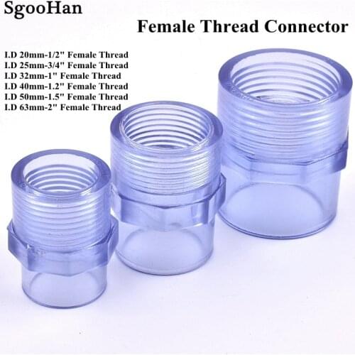 1pc Transparent 1/2"To 2" Female Thread Connectors UPVC Pipe Watering Tube Adapter Fittings Aquarium Fish Tank Socket Joints