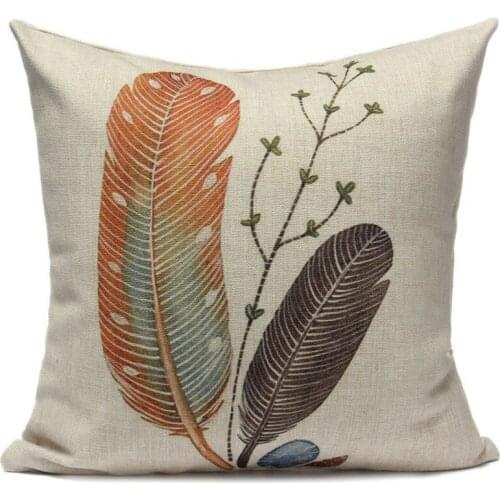 Xmas Vintage Flax Cushion Cover Throw Pillow Case Sofa Decor Orange Grey Feather stone art linen 45*45cm