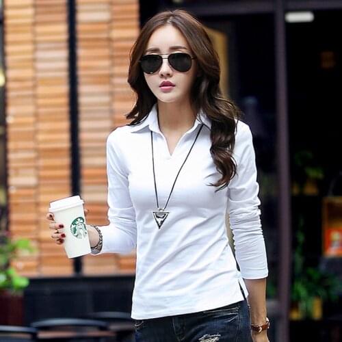 Spring Autumn Polo Shirt Women 2019 Long Sleeve Solid Slim Polos Mujer Shirts Tops Fashion Plus Size Polo Femme Candy Color