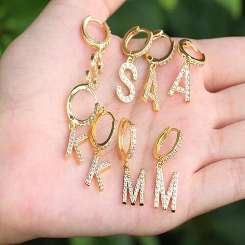 1 pcp Fashion Cute Initial A-z Letter Earrings Mirco Crystal Gold Small Hoop Earings For Women alphabet Fashion Jewellery 2020