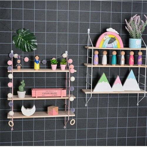Nordic 3-Tier Storage Racks Wall Mounted Hanging Shelf Holders DIY Art Display Shelves Living Room Home Decoration Organizer