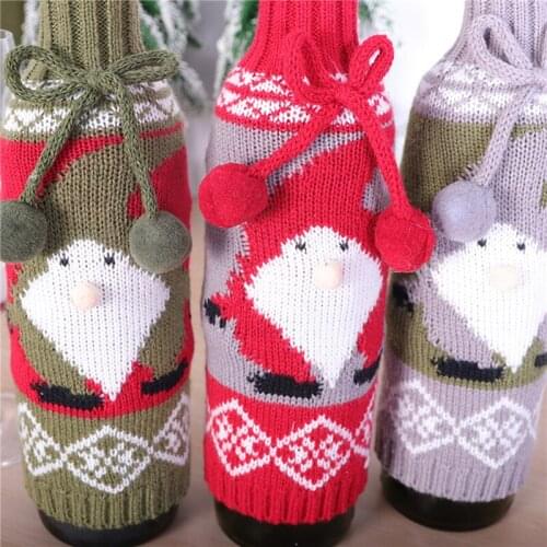 Wine Bottle Cover Knitted Handmade Christmas Wine Bottle Covers For Christmas Decoration Wedding Birthday Travel Holiday Party