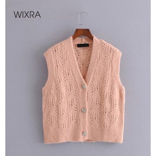 Wixra Womens Vest Cardigan V Neck Sleeveless Sweaters Female Single Breasted Loose Tops 2021 Spring New