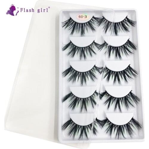 Flash Girl Natural 5 Pairs of Handmade Mink False Eyelashes High Quality Wholesale Optional Custom Logo Label