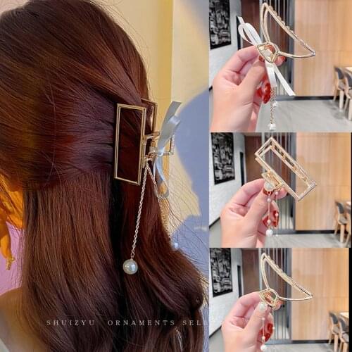 Fashion Gold Hollow Geometric Metal Hair Claw Crab Hair Clip Silk Bow Pearl Hair Clip For Women Girl Hairgrips Hair Accessories