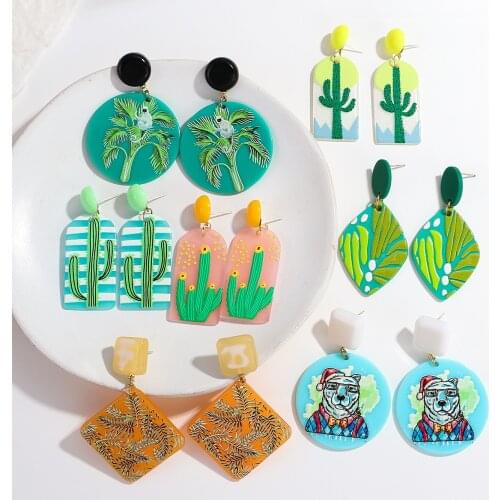 AENSOA 32 Design Colorful Acrylic Geometric Drop Earrings for Women Flora Graffiti Dangle Earrings Pendant Party Jewelry Gifts