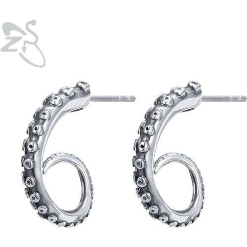 ZS 316L Stainless Steel Octopus Tentacle Stud Earrings for Men Women Punk Rock Earring Vintage Biker Ear Jewelry Accessories