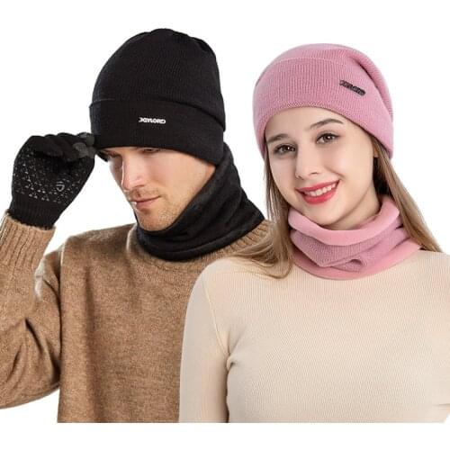 Woman Skullies Beanies 2 Pcs Hat Scarf Set Men Solid Color Knitted Warmer Cap Autumn Winter Outdoor Hats Scarves Bonnet Male New
