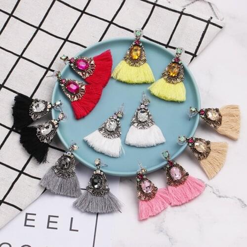 FASHIONSNOOPS Womens Vintage Crystal Tassel Earrings Brinco Statement Drop Fringe Earring Wholesale Jewelry