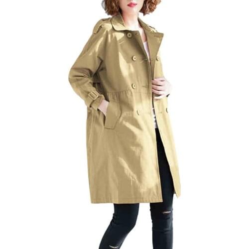 Women Trench Coat 2019 Spring British style Loose Large Size Solid Double-breasted Outerwear Casual Long Windbreaker Female Q2