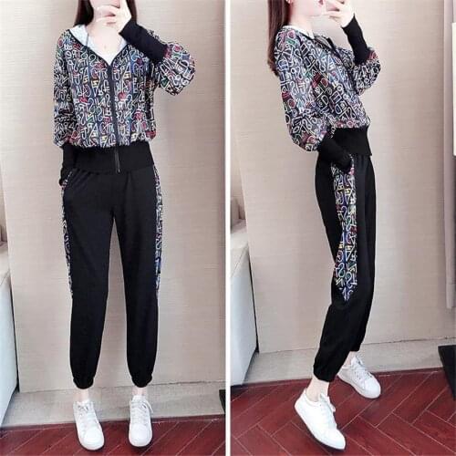 S-3XL Zipper Style Women Tracksuit 2 Pieces Outfits For Ladies Long Sleeve Top & Long Pants Autumn Fashion Print Women Sportwear