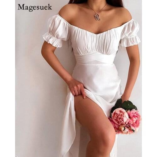 Off Shoulder Sexy White Dress Women Summer Split Short Sleeve Dresses For Women 2021 Fashion Loose Elegant Dress Plus Size 15152
