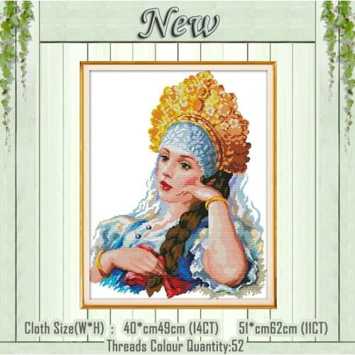Golden Crown Princess beauty diy painting counted printed on the canvas DMC 11CT 14CT kit Cross Stitch embroidery needlework Set