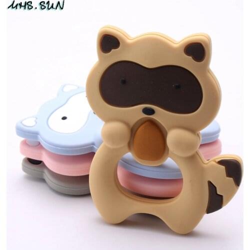 MHS.SUN 1PC Cartoon Raccoon Silicone Pendant With Rope Food Grade Baby Teething Toys Nursing Silicone Teether Necklace Pendant