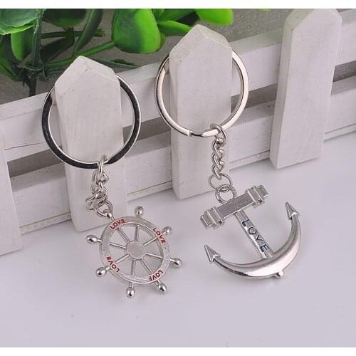 100pairs Anchor Rudder Alloy Couple Keychain Love Key Rings Bag Pendant Event Party Supplies Wedding Gift WB96