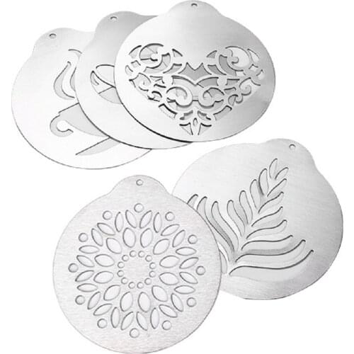 5pcs/set Stainless Steel Coffee Stencil Latte Decorating Stencils Cake Cookie Spray Paint Art Baking Mold Cafe Coffee Accessory