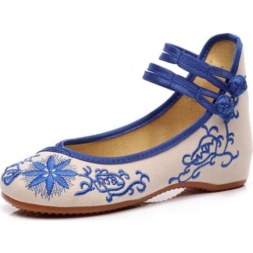 Vintage Sunflower Embroidery Ladies Canvas Ballet Shoes Ankle Strap Women Casual Cotton Chinese Embroidered Ballerina Flats
