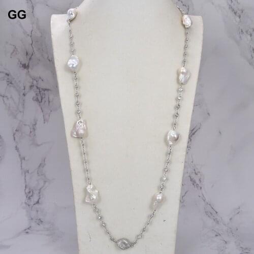 GuaiGuai Jewelry 39'' 16x21MM White Keshi Pearl Chain Necklace