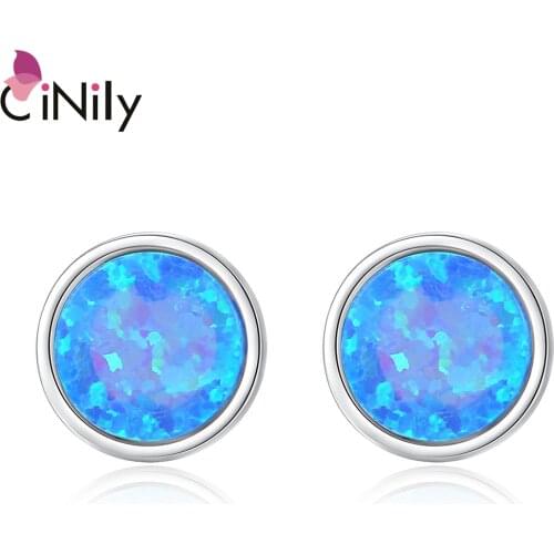 CiNily Created Blue Fire Opal Silver Plated Wholesale Retail Hot Sell Fashion for Women Jewelry Stud Earrings 10mm OH2682