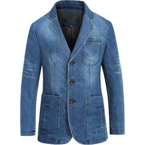 Mens Denim Blazer Men Fashion Cotton Vintage Suit Jacket Male Blue Coat Denim Jacket Retro motorcycle denim coat