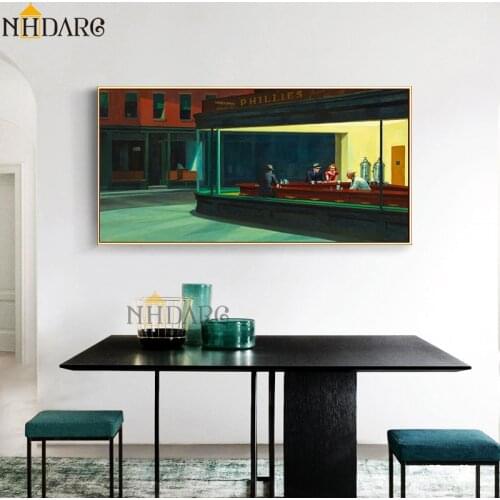 Nighthawks Classic Artwork Reproduction Canvas Print Painting Poster Art Large Size Wall Pictures for Living Room Home Decor