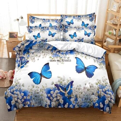Blue Butterfly Bedding Set Duvet Cover Set 3d Bedding Digital Printing Bed Linen Queen Size Bedding Set Fashion Design