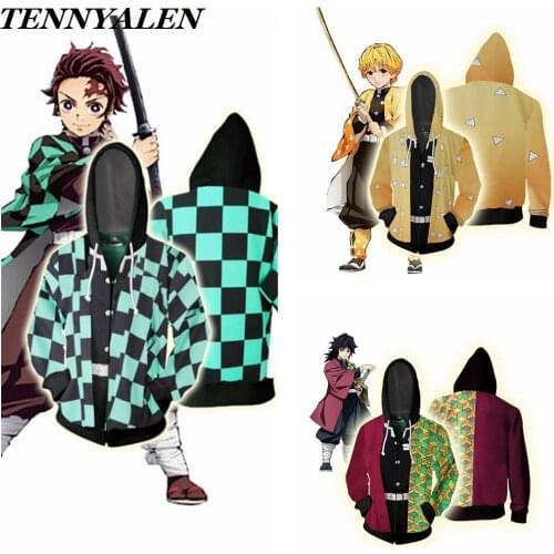 Hot Anime Demon Slayer Cosplay Costume 3D Print Hooded Sweatshirt Halloween Costume from Woman kimetsu no yaiba Adult and kids