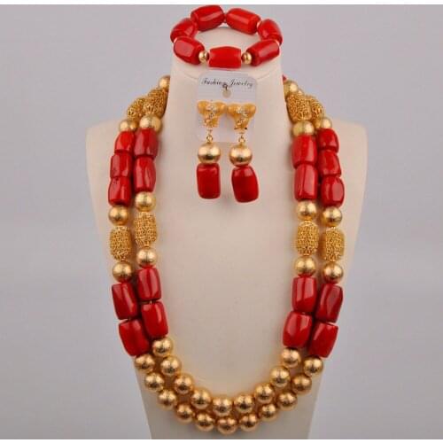 Red Nigerian Wedding Coral Bridal Set Coral Beads African Jewelry Set