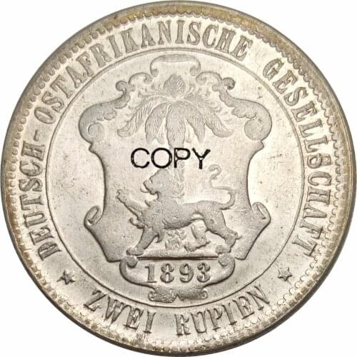 German East Africa 2 Rupien Wilhelm II 1893 Cupronickel Plated Silver Copy Coin