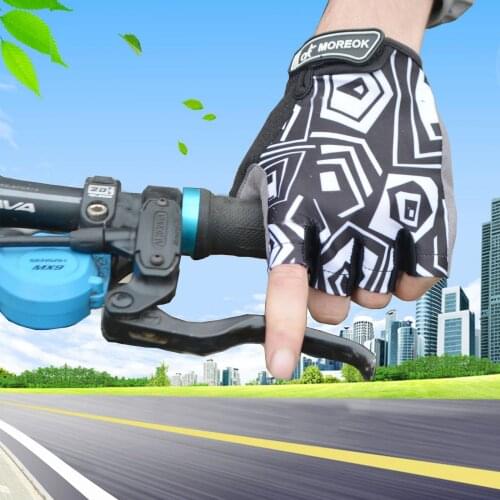 Adult Nylon Bicycle Non-Slip Elastic Gloves Geometric Pattern Printing Half-Finger Bicycle Skateboard Climbing Gloves