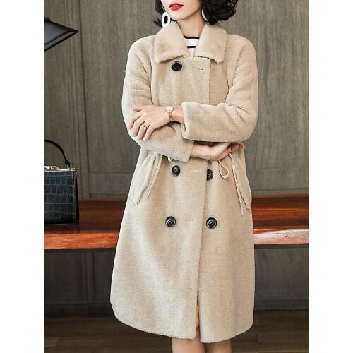 New 2020 Women Winter Real Fur Coat Warm Real Mink Fur Collar Female Sheap Shearing Coat Long Parka Abrigo Mujer LX2428