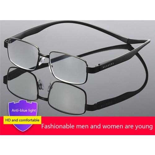 Elbru Portable Metal Frame Reading Glasses Men Women Eyeglasses Hanging Neck Hyperopia Glasses Read Eyewear Diopter +1.0~+4.0
