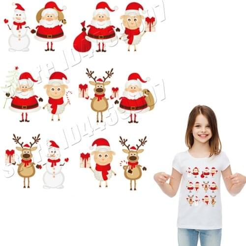 Deer Christmas Printed Heat Transfer Parches Delicate Festival Hot Sale Iron On Printed Decoration Stickers Washable DIY Patches