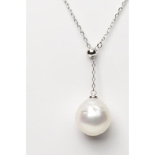 Free Shipping 12.6*11.9mm White Real South Sea Pearl Necklace 925 Sterling Silver Adjustable
