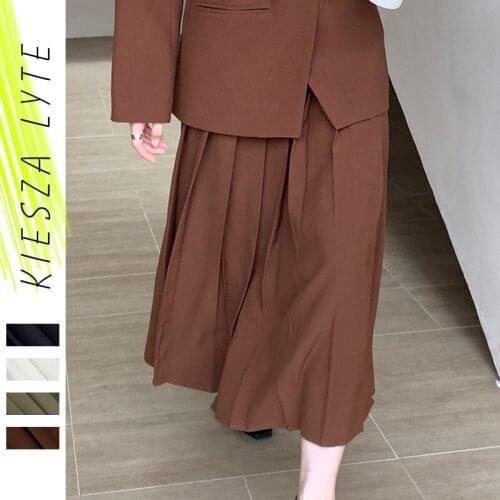 Pleated Skirt For Women 2021 Fall French Vintage Elegant Ladies Mid-Length High Waist Skirts Female Bottoms