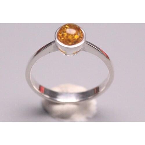 Genuine/Original Silver 925 Sterling Silver Ring for Weddings Eternity Ring for Women Great Gift for Ladies Small Pot Amber Ring