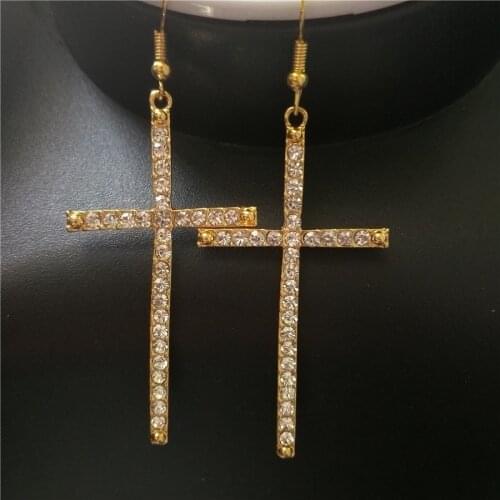 Personality Exaggeration Large Cross Earrings Gothic Style Punk Hip Hop Rhinestone Dangle Earrings Jewelry for Women
